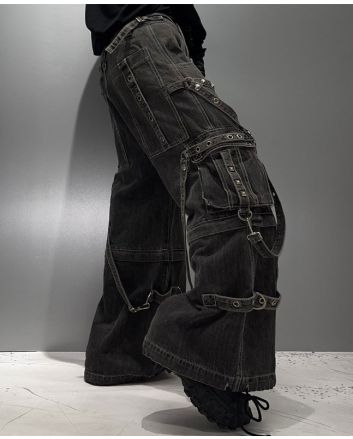 Black Denim Wash Strap On Zip Off Tripp Pants