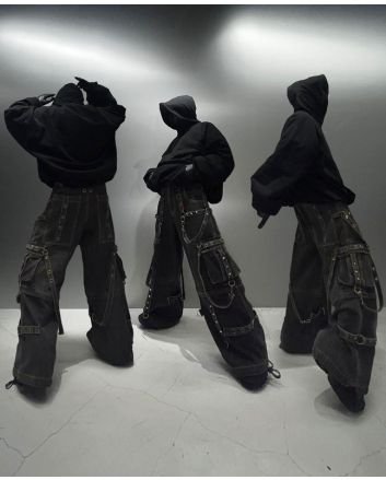 Black Denim Wash Strap On Zip Off Tripp Pants