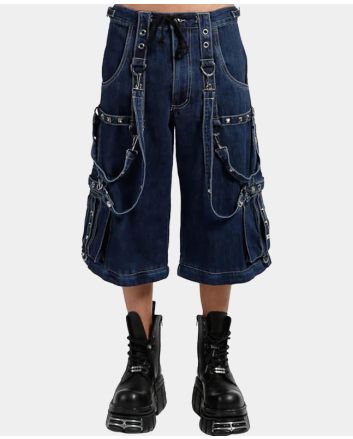 Dark Blue Denim Pants With Strap On Chain
