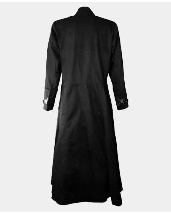 Endless Dark Black Gothic Coat With Leather Strip