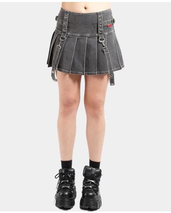 Fog Wash Denim Skirt Pleated