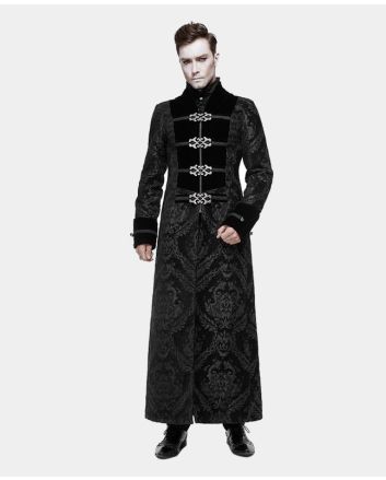Men Black Brocade Lion court Coat By Devil Fashion