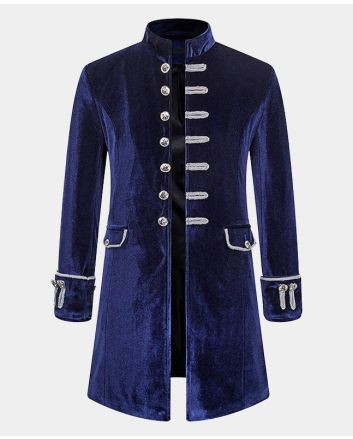 Men Blue Velvet Gothic Coat Retro Wedding Blazer