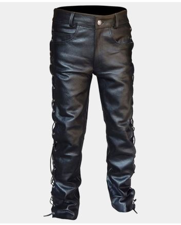 Genuine Leather Gothic Side Lace Up Pant