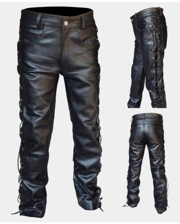 Genuine Leather Gothic Side Lace Up Pant