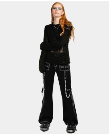 BLACK JEANS NIGHT GIRL PANTS [WHITE STITCH] 