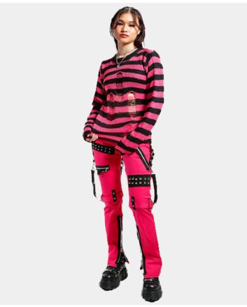 Pink Studded Bondage Pant Red Stittch