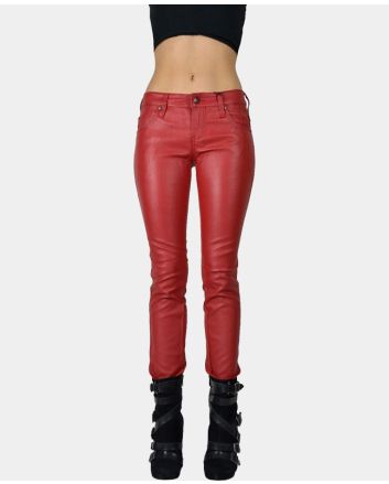 Red Leather Lambskin Skinny Pant