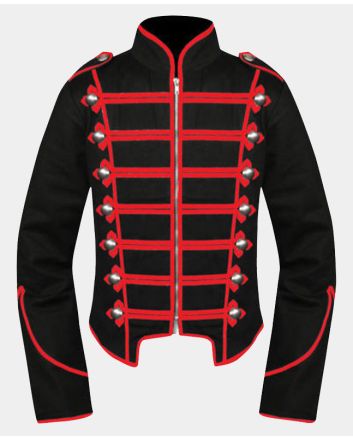 Black Red Military Drummer Jacket Men Gothic style military coat