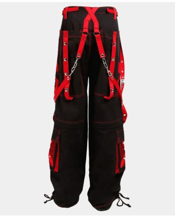 Skull and Bones Black Goth Pants Stitch Red