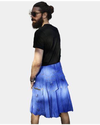 Gothic Royal Blue Skirt For Men