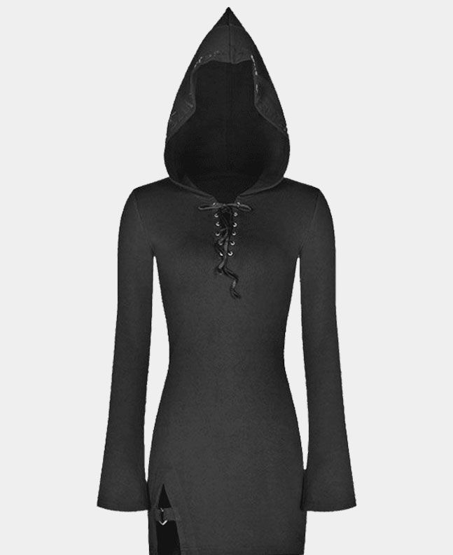 Tinsley Hooded Black Dress Gothic Coat With Lacing By Punk Rave