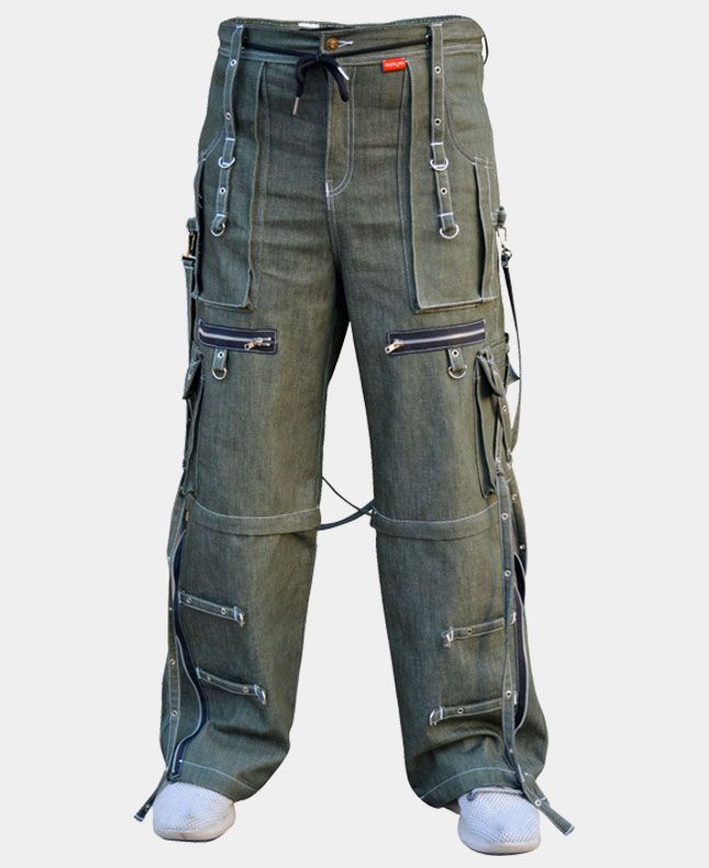 X Strap Olive Green jeans Goth Pant